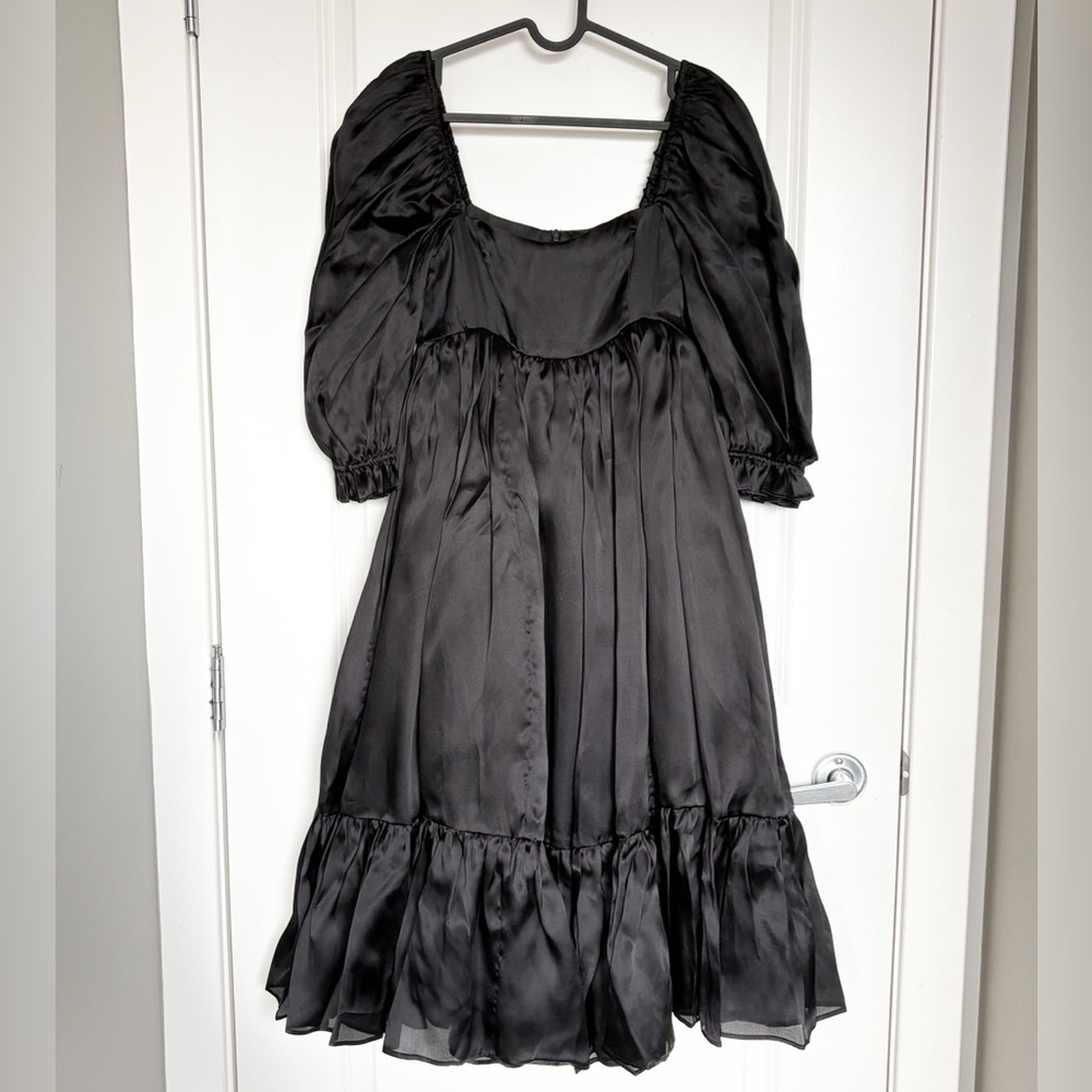 NEW NWT Selkie Silk Caviar French Puff Dress Black XS - Picture 3 of 10